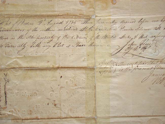 An 18th century Ships' Registry document signed by JOHN HANCOCK as Governor of Massachusetts on Jan.22, 1785. — image 6